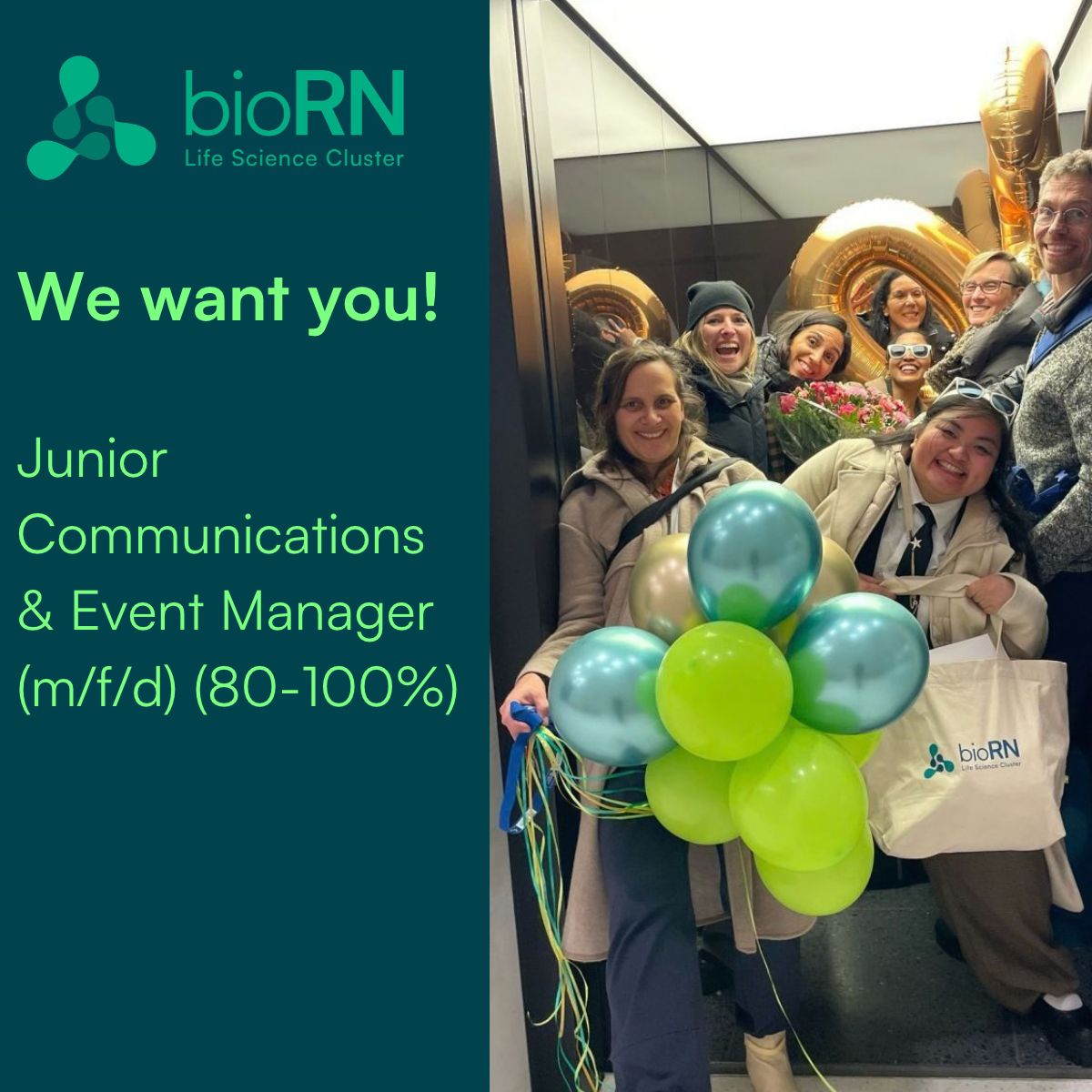 bioRN is hiring: Junior Communications & Event Manager (m/f/d) (80-100%), starting January 2027 or by arrangement